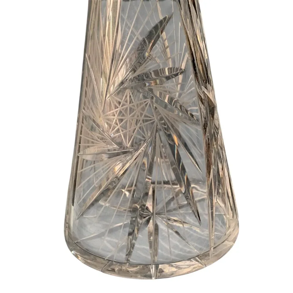 GLASS CRYSTAL Etched Cut to Clear Decanter Bottle with Stopper Top 14”